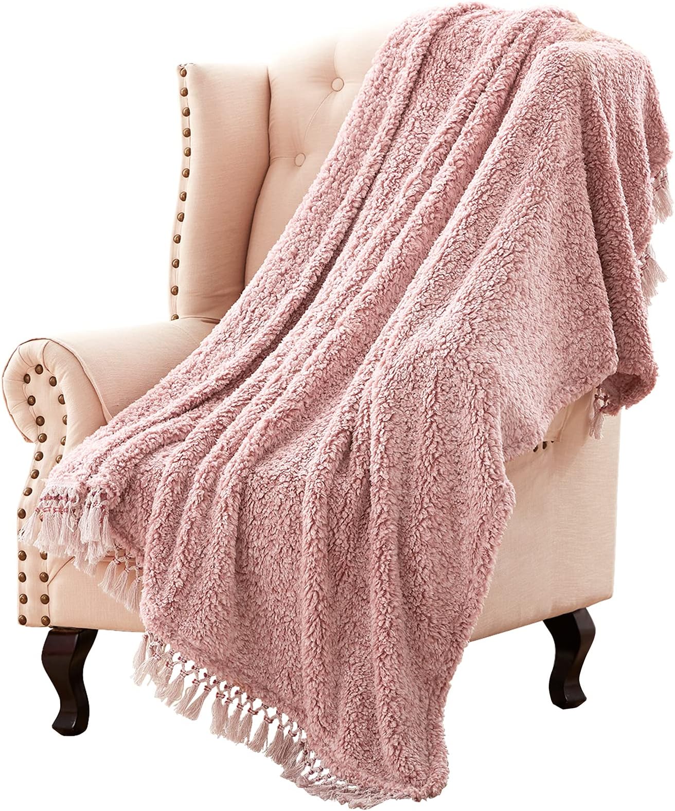 Sedona House Sherpa Throw Back Printing Blanket with Tassels (Marled)