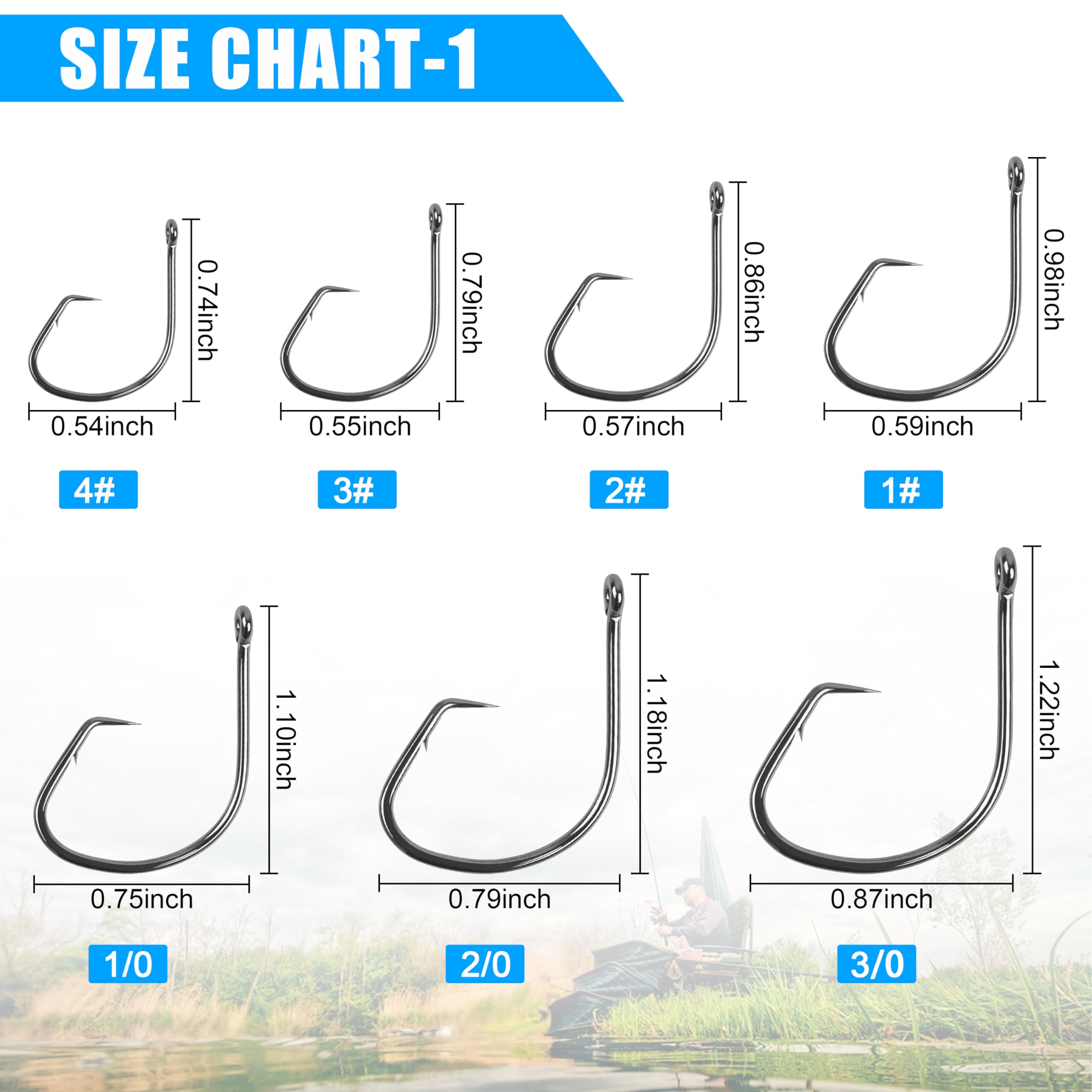 AGOOL - Ami circolari per pesca in acqua salata, 120 pezzi, gancio circolare in acciaio al carbonio ad alto tenore di carbonio, punta spinata, in nichel nero, per sport polpo, 14 misure, 10/0-120pcs