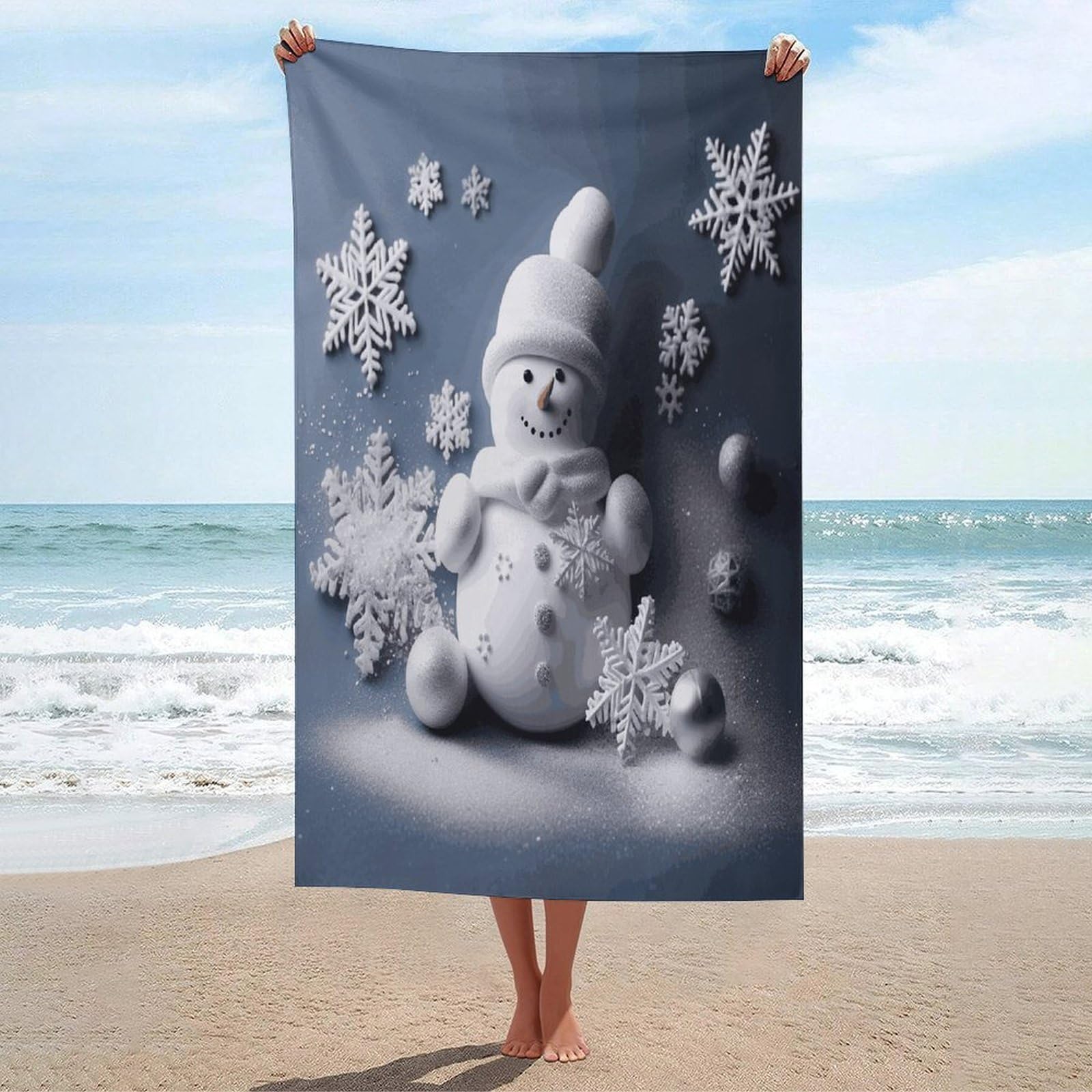 Adfgyerh Unisex Style Snowman Stars And Snowflakes Bath Towels Beach Towel Lightweight Quick Dry, Bath Towel For Travel Sports Pool Swimming Bath Camping Yoga Adults130x80cm