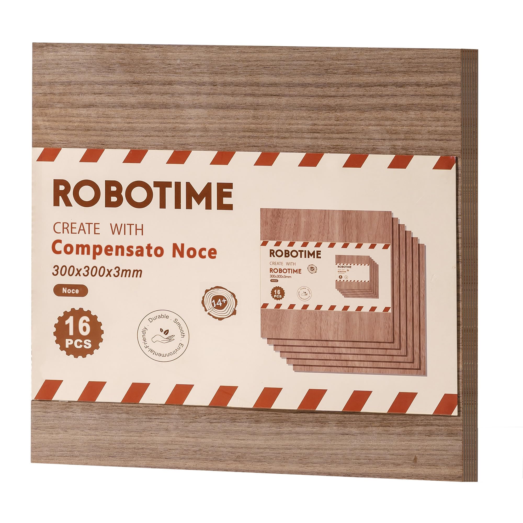 ROBOTIME Fogli di compensato non finiti, 16 pezzi, 300 x 300 x 3 mm, tavola in legno di noce per artigianato, pittura, arte pirografica, decorazione della casa fai da te e kit di modellismo