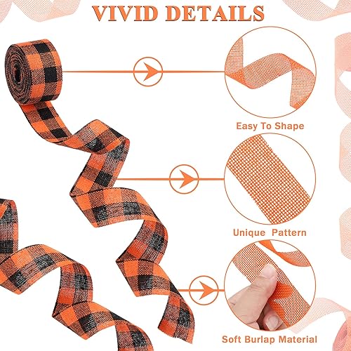 Miniatura 3 de Waydress 8 rollos de cinta de arpillera de otoño de 32 yardas de 1 pulgada, cinta a cuadros de otoño para lazos florales, manualidades, corona,