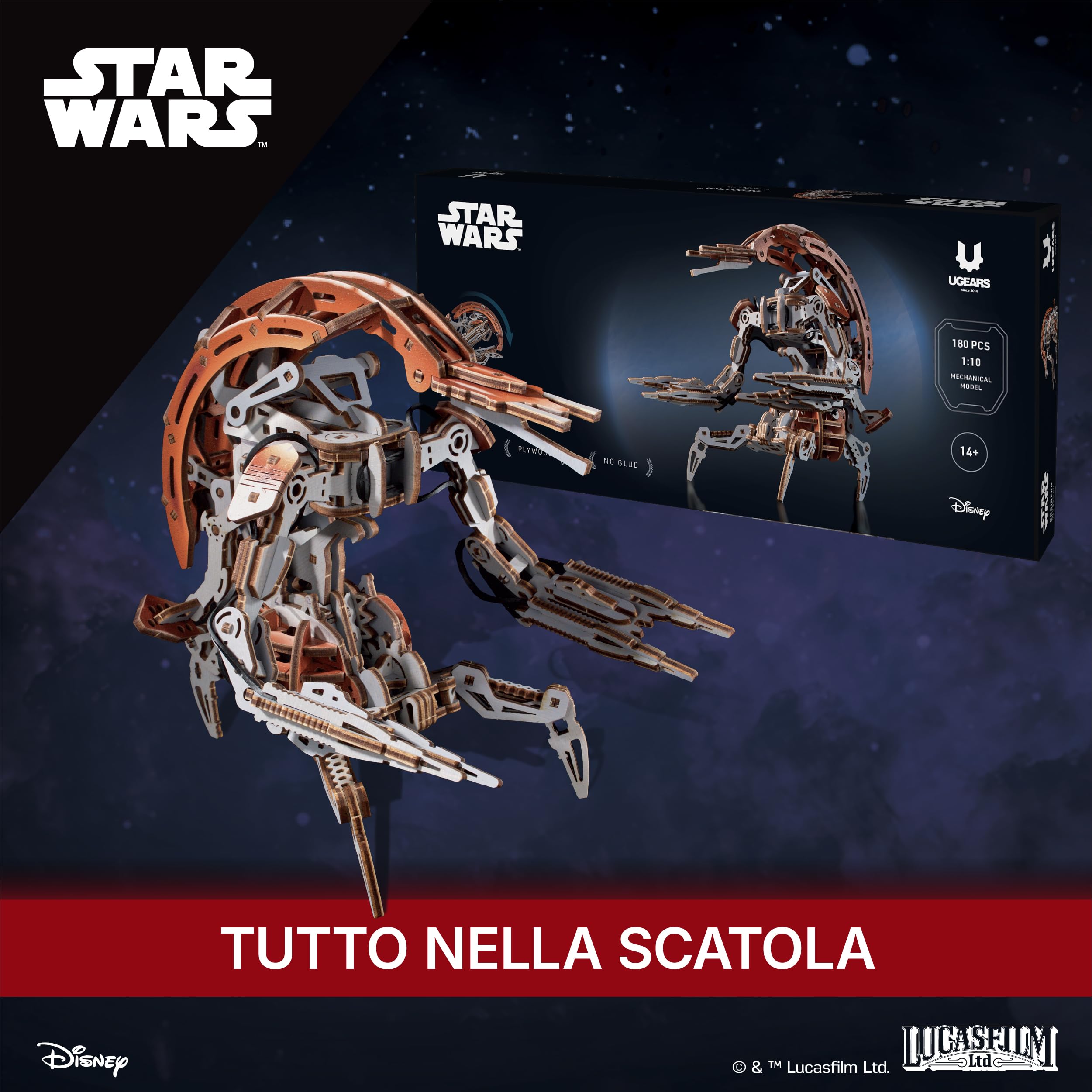 UGEARS Star Wars Droideka - puzzle 3d in legno, modellismo da costruire adulti, modellini auto, rompicapo adulti, puzzle di legno, costruzioni, Puzzle Star Wars Regalo Costruzioni Meccaniche