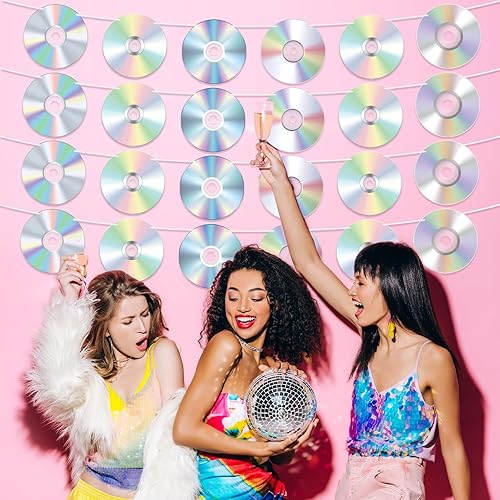 Miniatura 3 de Pajean 24 piezas de carteles de CD de los años 90, decoraciones de fiesta de bricolaje retro CD disco pancartas Y2k Throwback temática musical