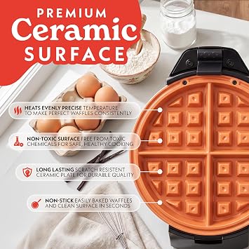 Gourmia Belgian Waffle Maker - Nonstick Ceramic Plates, Stainless Steel