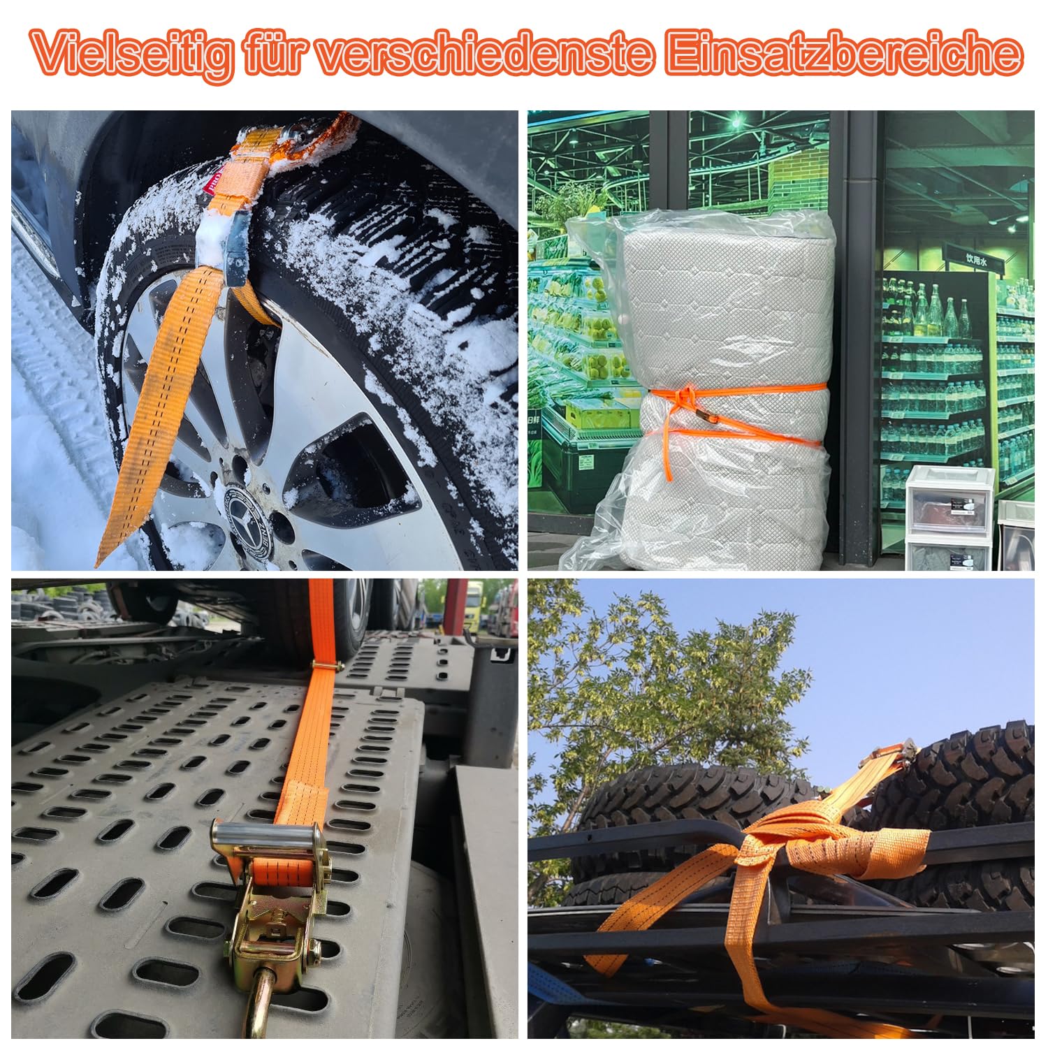4 cinghie con cricchetto, 5 x 6 m, cinghie di ancoraggio con cricchetto e gancio, portata fino a 5 t, cinghia a cricchetto, adatta per carichi fissi