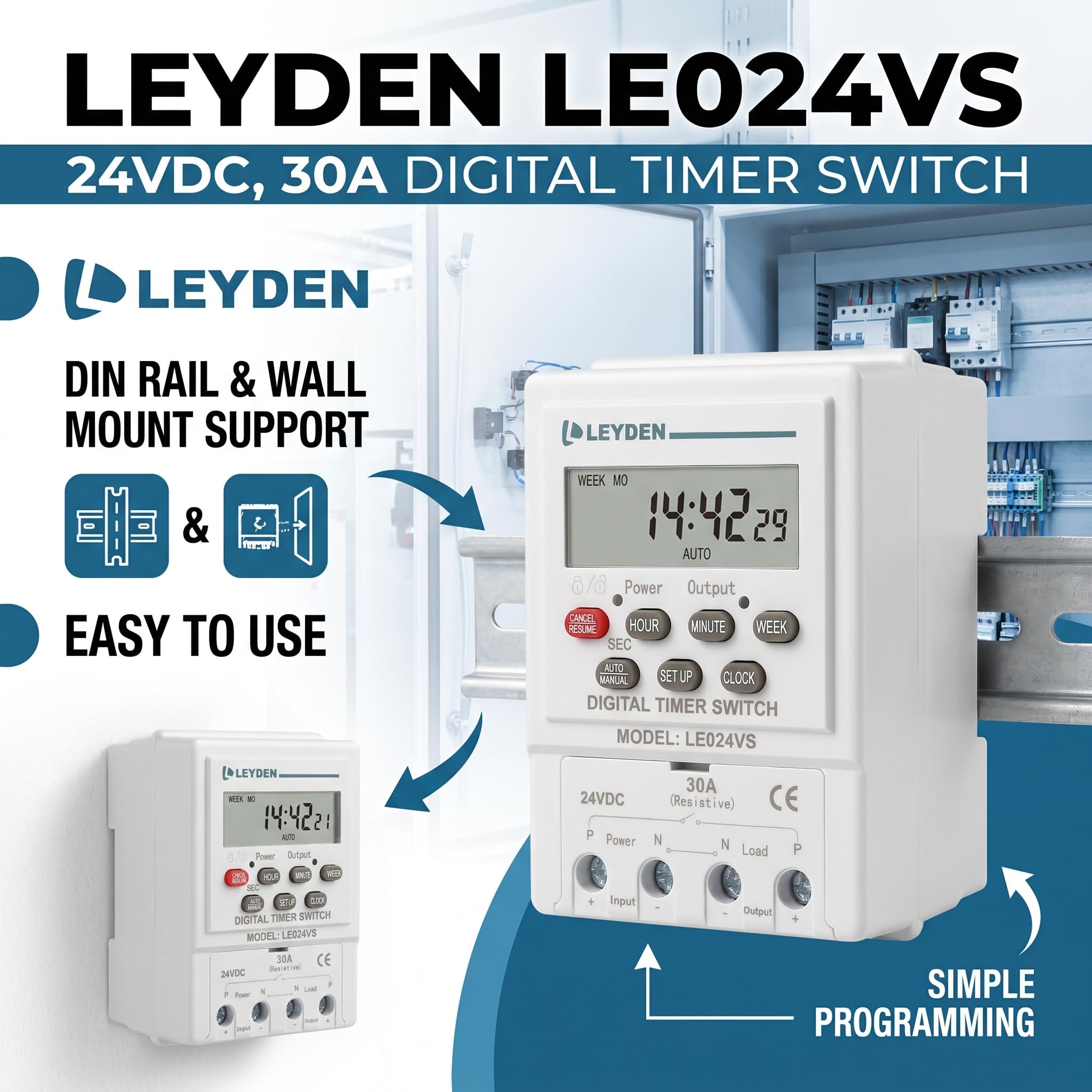 LEYDEN® LE024VS, 24VDC, Digital Timer Switch 24 on Off Programs & Cyclic Timer for DC Light, Motor, Bell, Siren, Fan, Fogger, Hydroponic, Drip Irrigation & Other Application 3