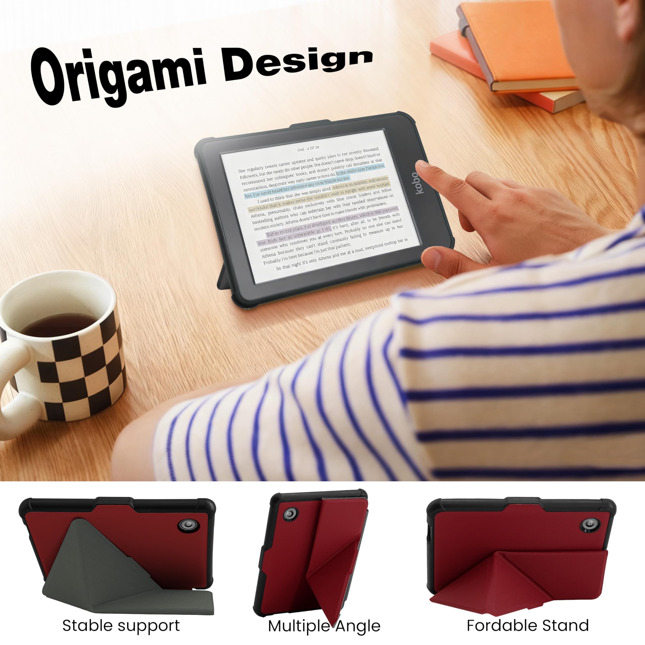Funda para Kobo Clara Colour (2024)/Clara BW (2024)/Clara 2E - Funda de 6 pulgadas con soporte de origami y encendido y apagado automático, incluye protector de pantalla, compatible con modelo N367 — view 4