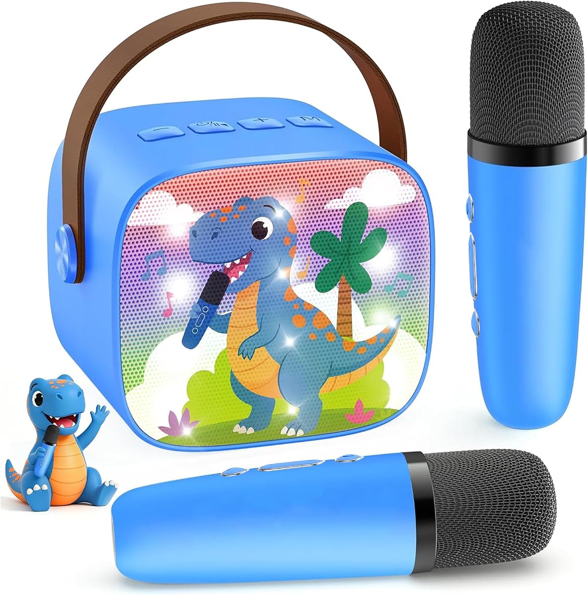 YLL Karaoke Machine for Kids, Top Birthday Gifts for Boys Ages 4-12+ Toy | 2 Rechargeable Wireless Mics, Mini Portable Bluetooth Dinosaur Speaker, 5 Magic Voices, Party Light Present for Boys Adults