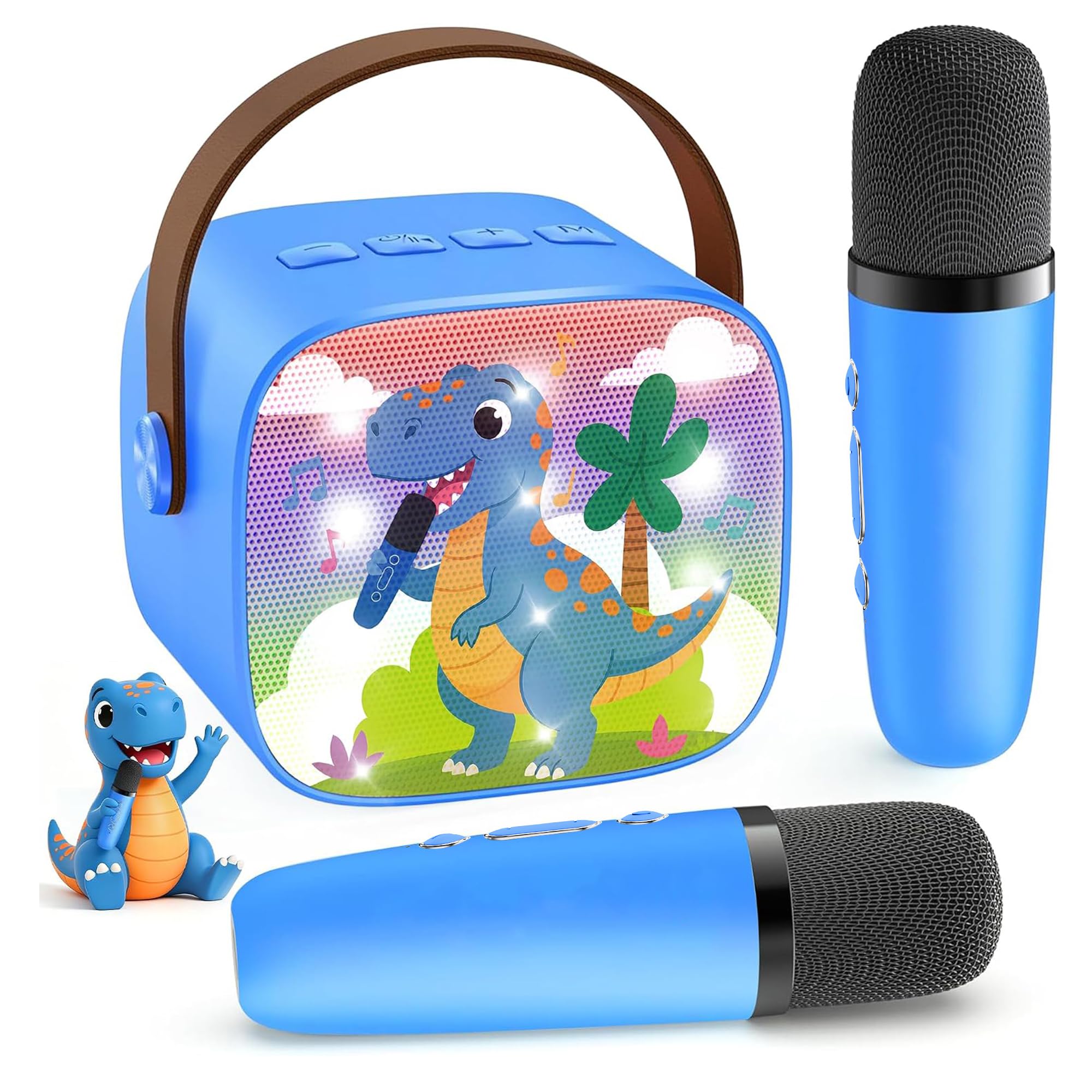 YLL Karaoke Machine for Kids, Top Birthday Gifts for Boys Ages 4-12+ Toy | 2 Rechargeable Wireless Mics, Mini Portable Bluetooth Dinosaur Speaker, 5 Magic Voices, Party Light Present for Boys Adults