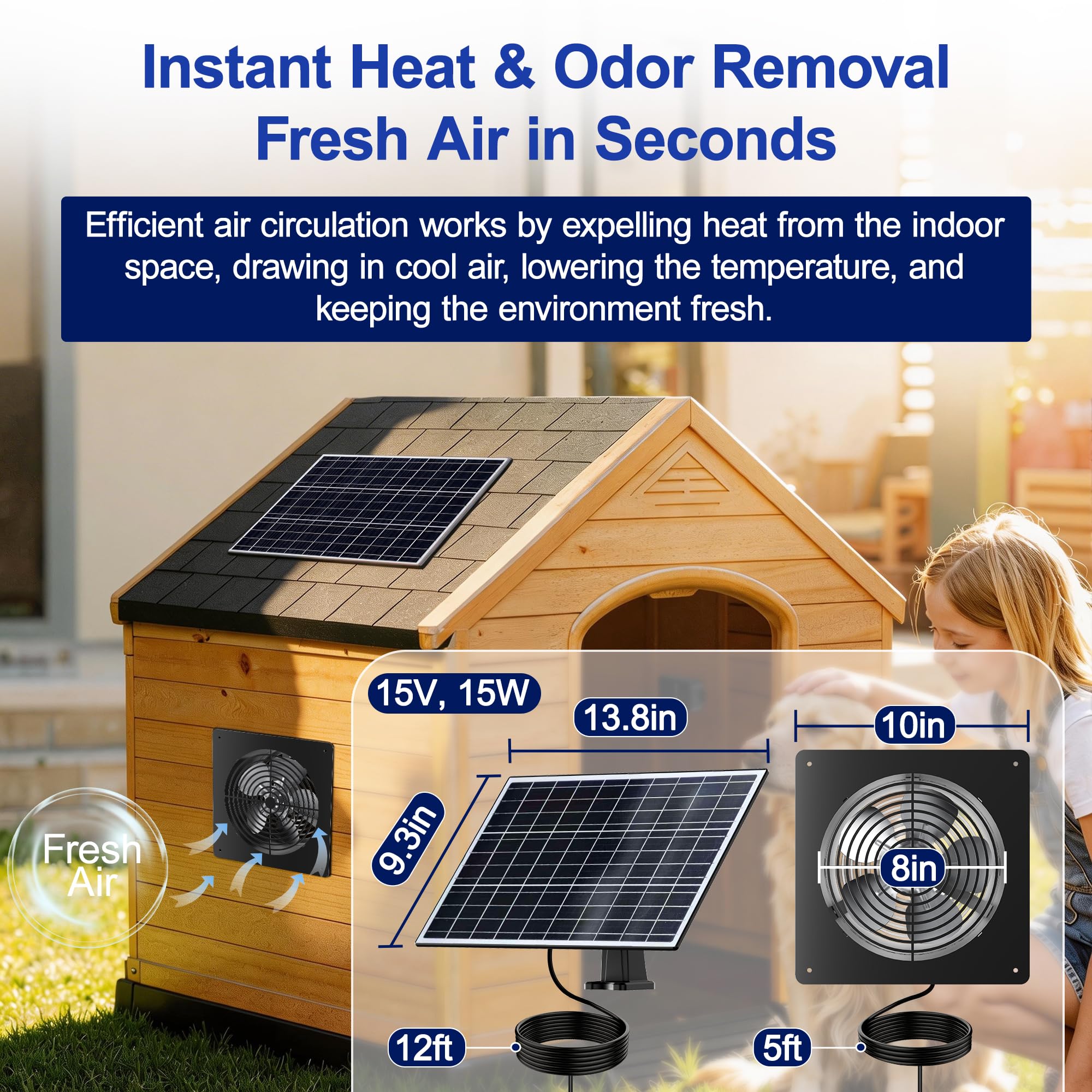 Kit de ventilador de escape alimentado por energía solar, ventilador de ventilación de panel solar de 15 W con control remoto, ventilador solar impermeable para gallinero, cobertizos y casas