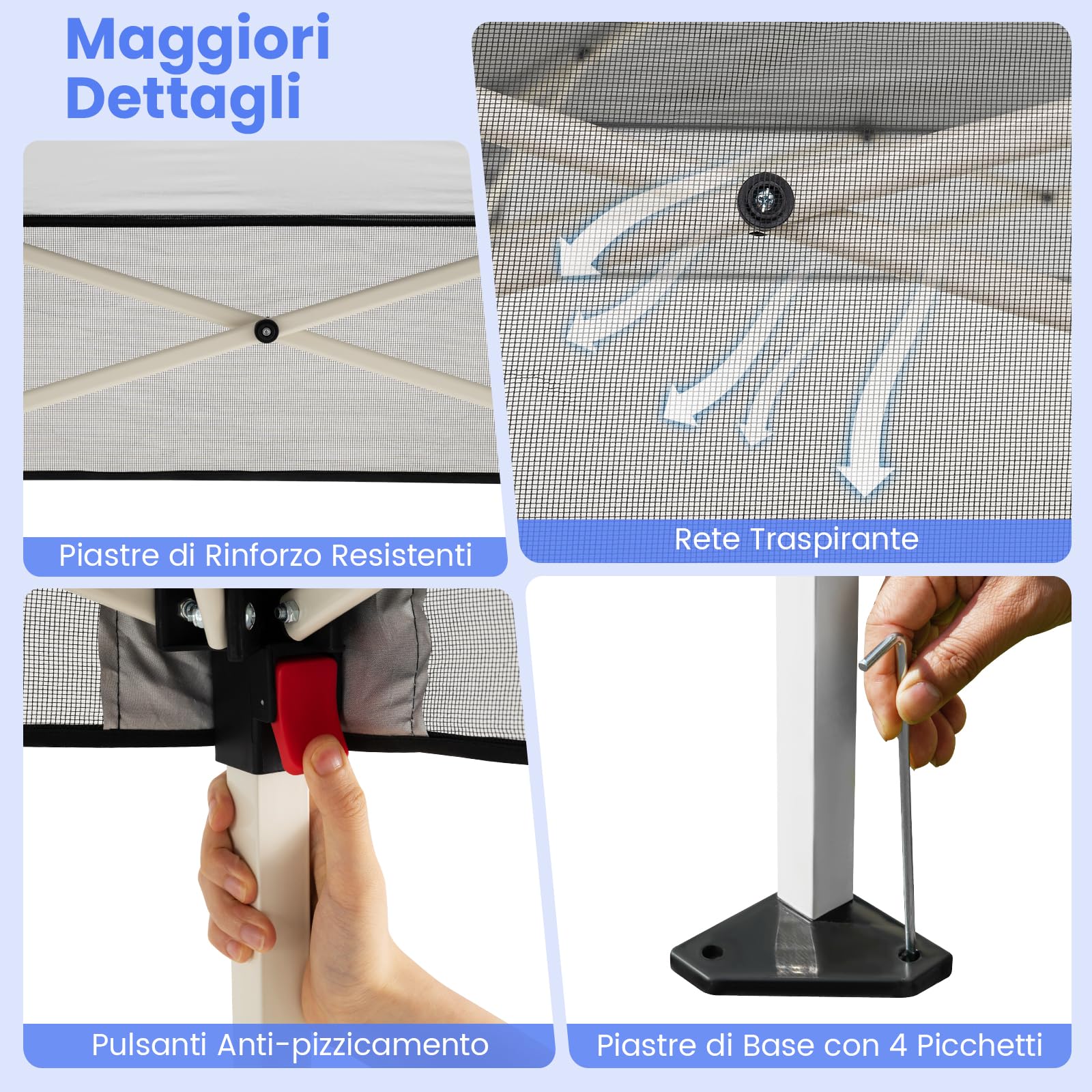 COSTWAY Gazebo Pop-up da Esterno 182 x 182 cm, Gazebo Pieghevole con 1 Parete Laterale, Gambe Inclinabili Regolabili e 4 Picchetti, Tendone Impermeabile per Feste, Campeggio e Picnic (Bianco)