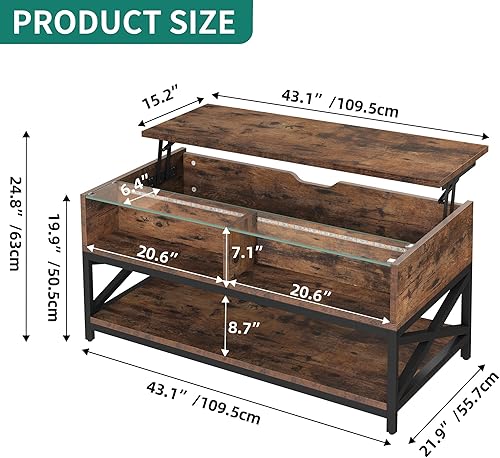 Miniatura 3 de YITAHOME Mesa auxiliar elevable, mesa de centro LED con compartimento oculto y estante de almacenamiento, mesas de centro de madera para sala de