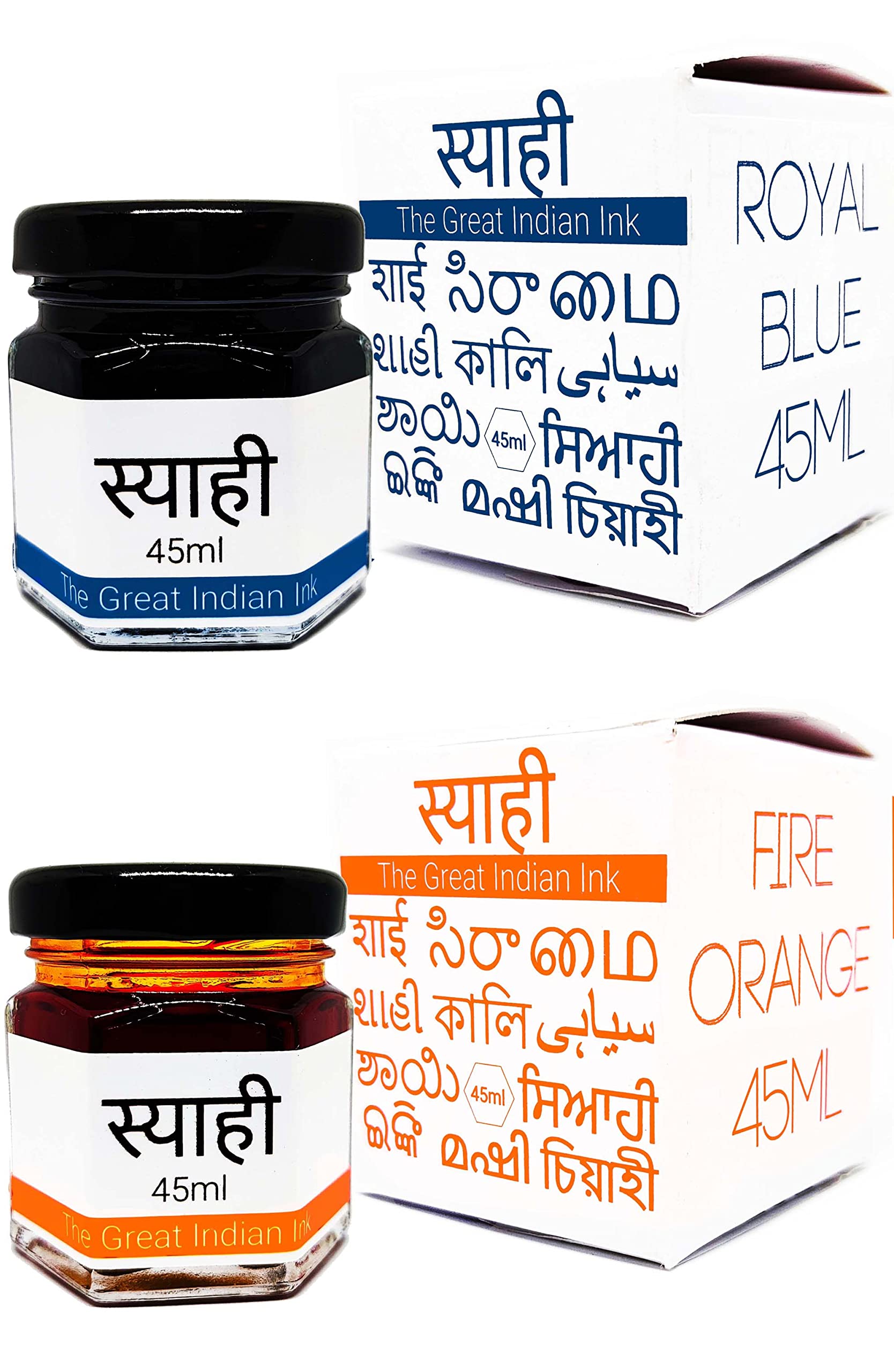 Syahi - The Great Indian Ink - Fountain Pen, Calligraphy, Drawing, Doodle, V5, V7, Trimax (Royal-Blue-Fire-Orange)