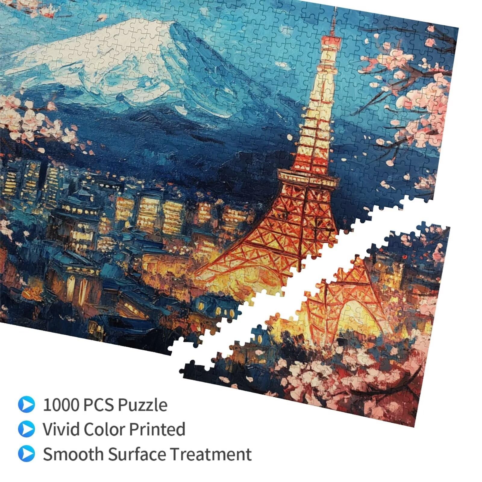 Japońskie puzzle z wieżą Tokio, duże, 1500 części, dla dorosłych, sprytne zagadki, gra zręcznościowa dla całej rodziny, kolorowe drewniane jigsawy z pudełkiem prezentowym, prezenty dla kobiet 87 x 57