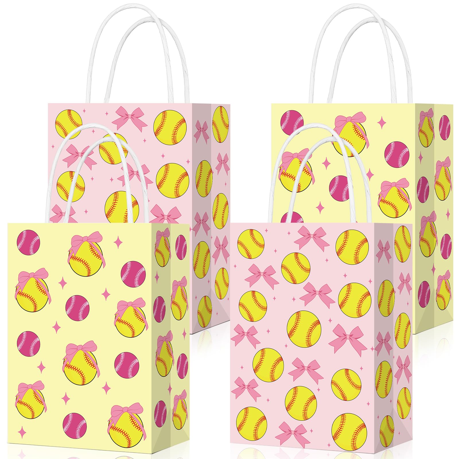 Eersida 16 Pcs Pink Bow Softball Snack Bags for Team with Handles Bulk 2 Styles Softball Candy Treat Bags Birthday Supplies Sports Party Gifts