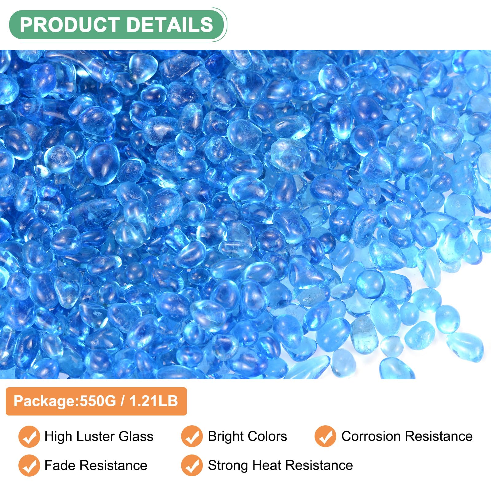 M METERXITY High Luster Round Fire Glass Beads, Glass Gems, Glass Pebbles - Image 2