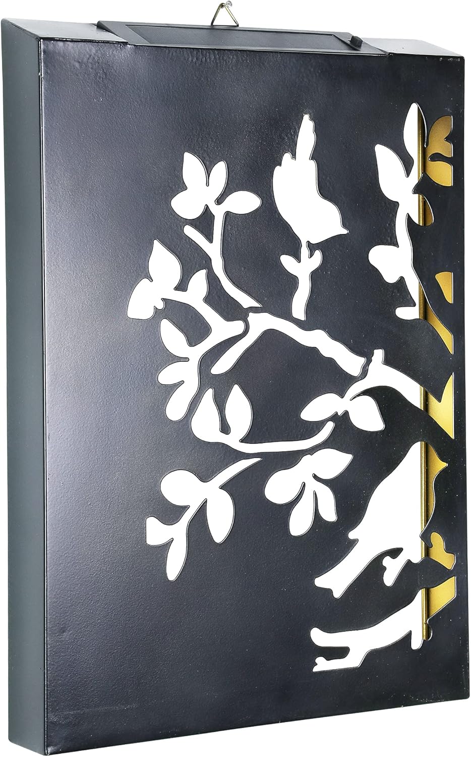 Exhart Wall Art, Solar Filigree Stamped Tree Branch with Bird Hanging Garden Decor, 2 LED Lights, Black Metal Lawn and Yard Decoration,12 x 2 x 17 Inch
