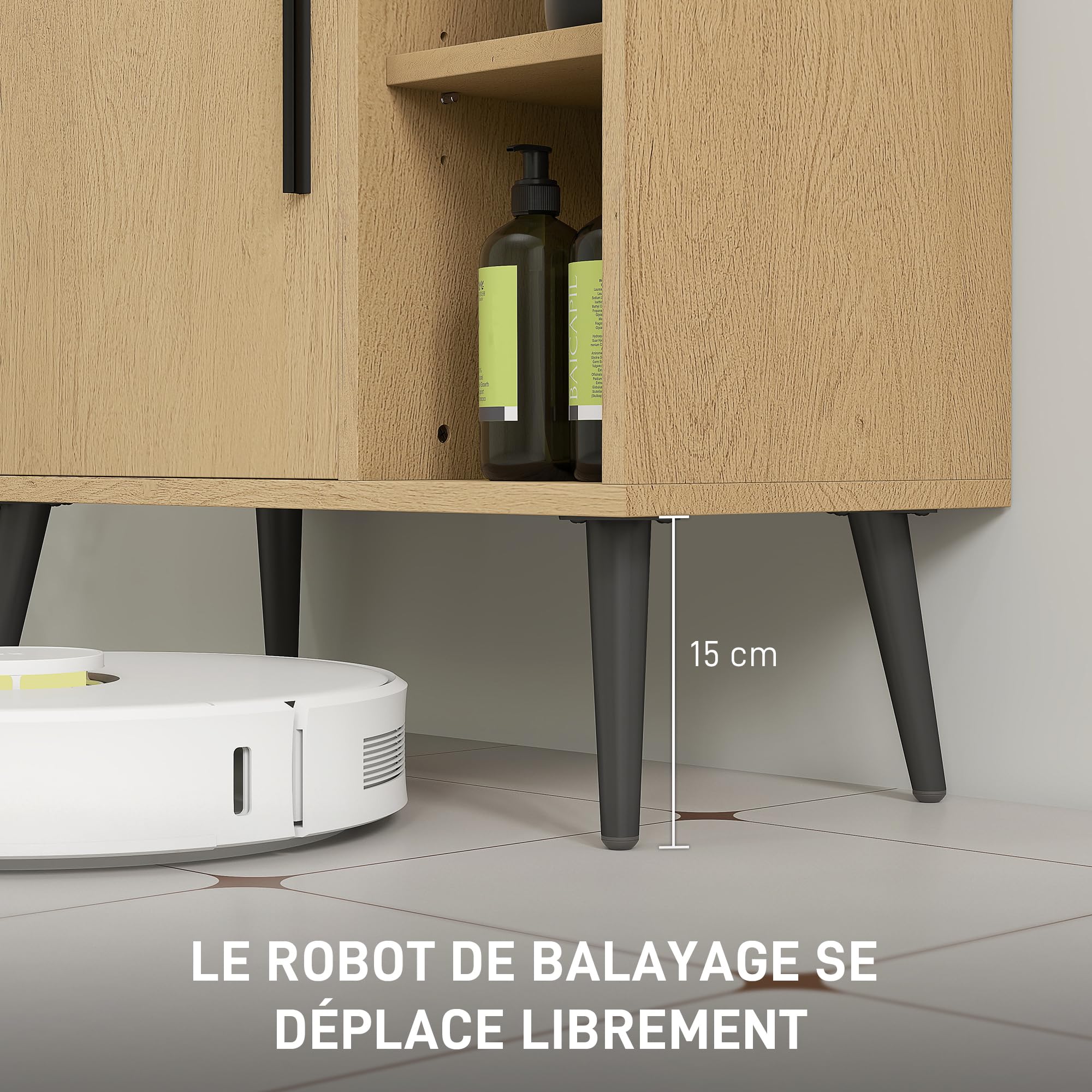 HOMCOM Meuble sous lavabo Salle de Bain, Meuble sous Vasque Industriel avec Porte à Fermeture Progressive et étagère réglable, 60 x 30 x 59,5 cm, chêne