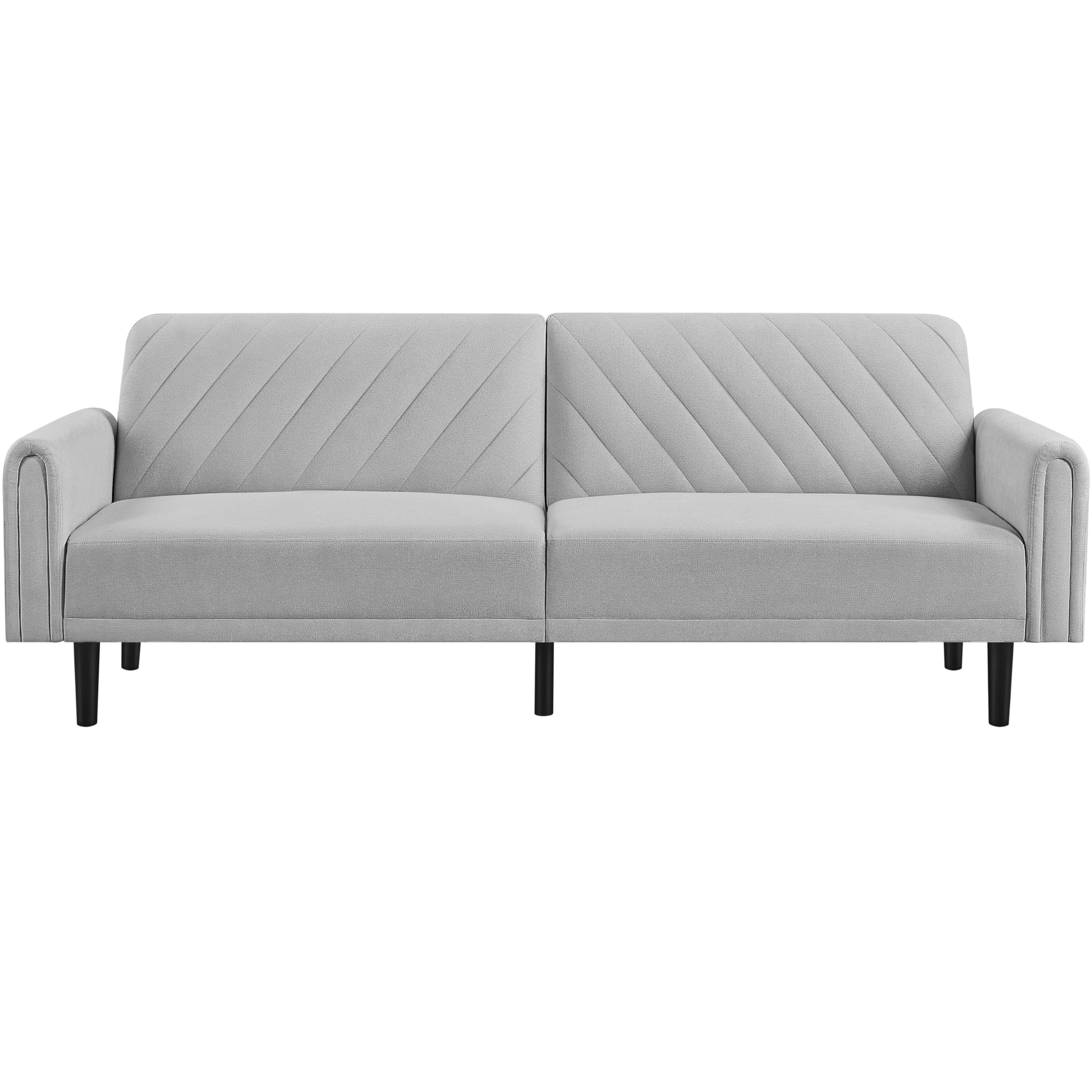 Yaheetech Click-clack 3-Seater Sofa Reclining Daybed Modern Fabric Futon Convertible Couch with Large Side Pockets for Living Room/Bedroom/Apartment Light Gray