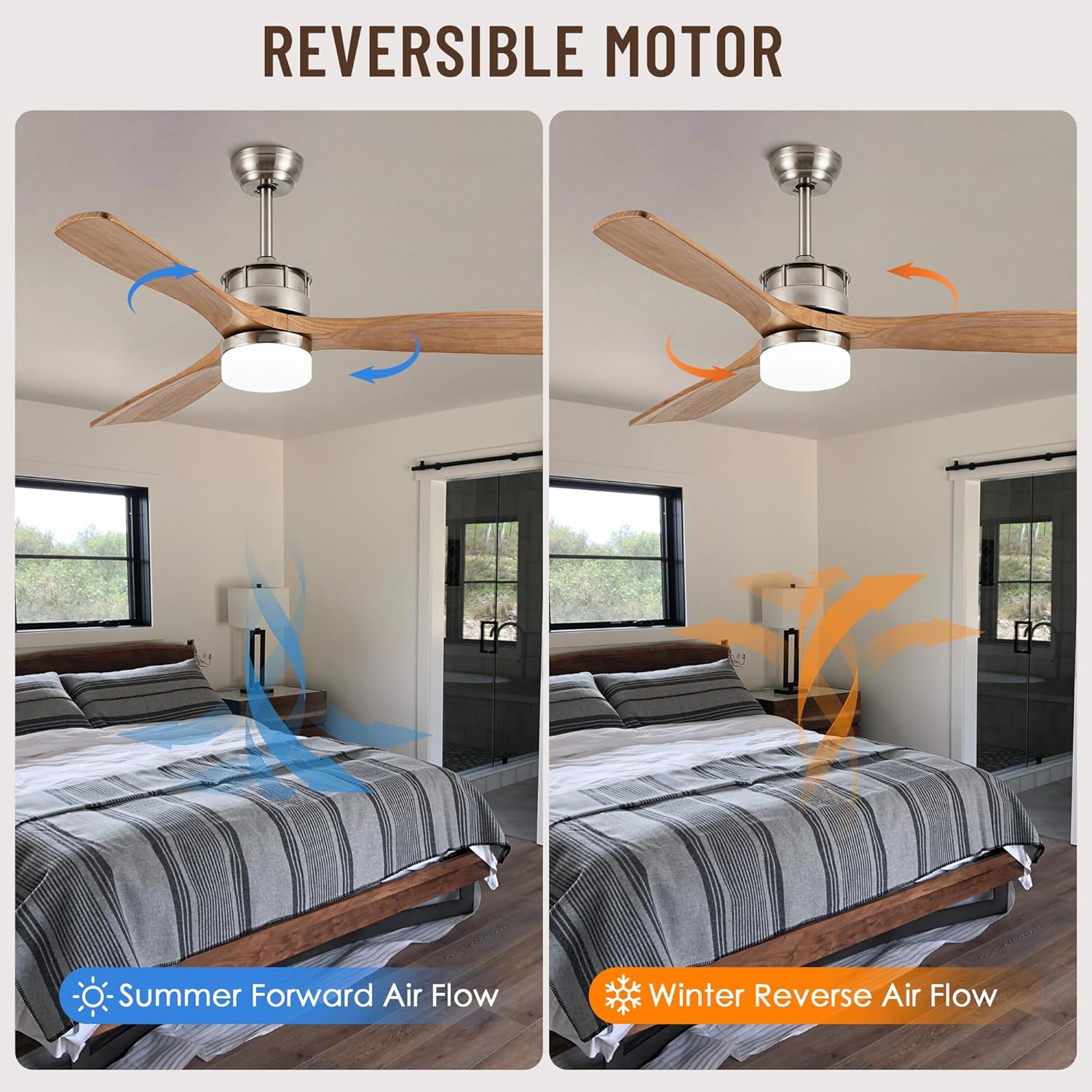 52" Ceiling Fan with Lights and Remote Control, Reversible DC Motor, 6 Speeds, 3 Color Temperature,Modern Wood Ceiling Fan for Farmhouse Bedroom Living Room Pation Porch