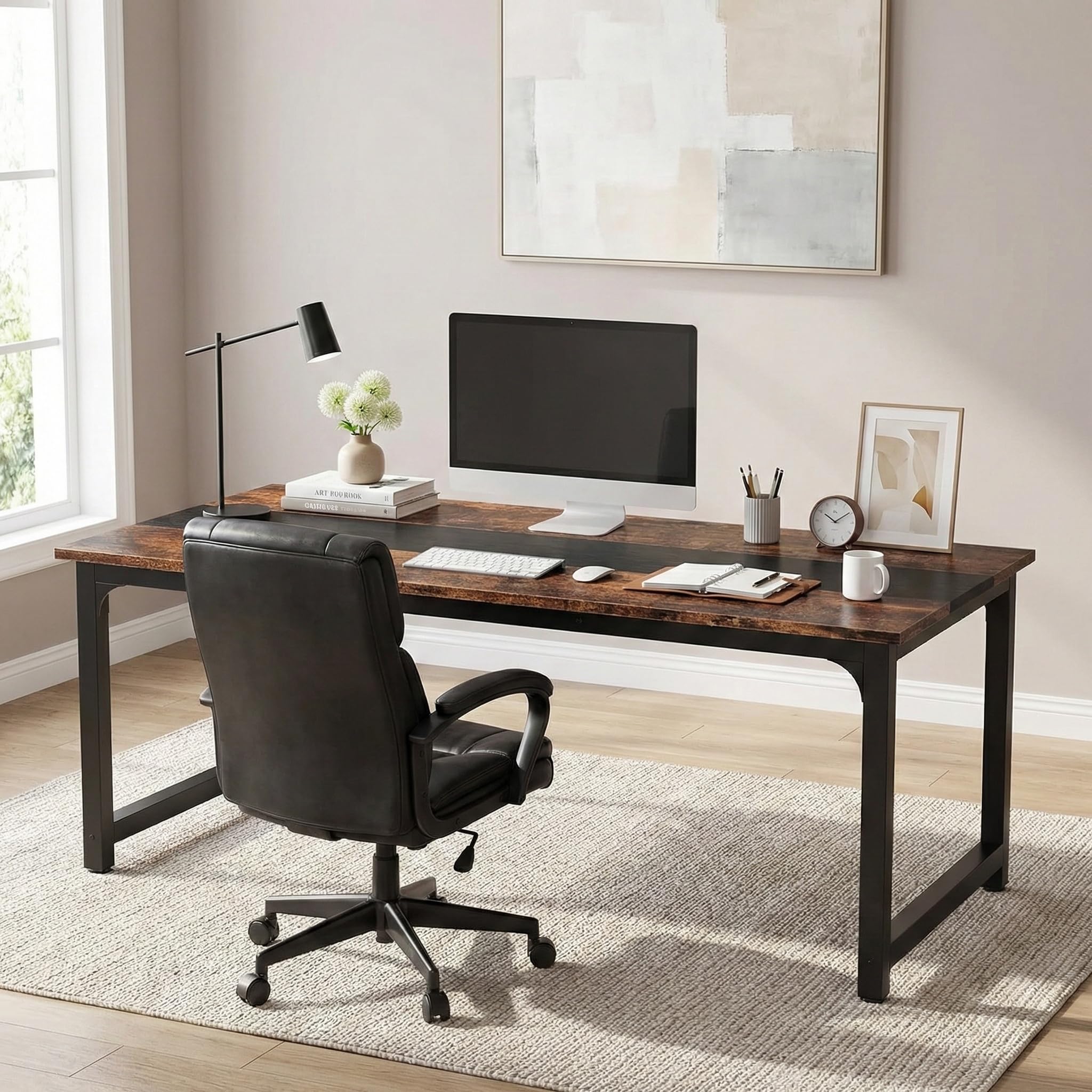 Lailang 160cm Escritorio, Mesa Escritorio Madera, Mesa Ordenador E Impresora, Bancada de Trabajo Oficina, Escritorio para Dos Personas, 160 x 80 x 74 cm, Rustic + Black