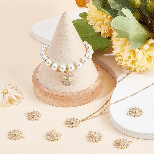 Miniatura 5 de Beebeecraft 12 unidadescaja de 3 estilos de circonitas cúbicas de girasol, chapado en oro de 18 quilates, dijes de flores de latón con anillo de