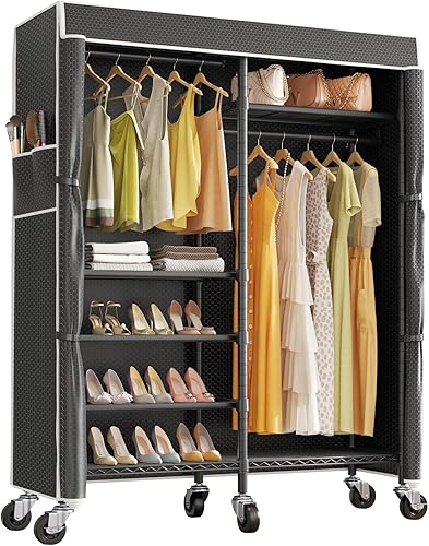 VIPEK R4C - Perchero portátil con ruedas, resistente, ajustable, para ropa de armario, con ruedas bloqueables, color negro, con cubierta de Estante