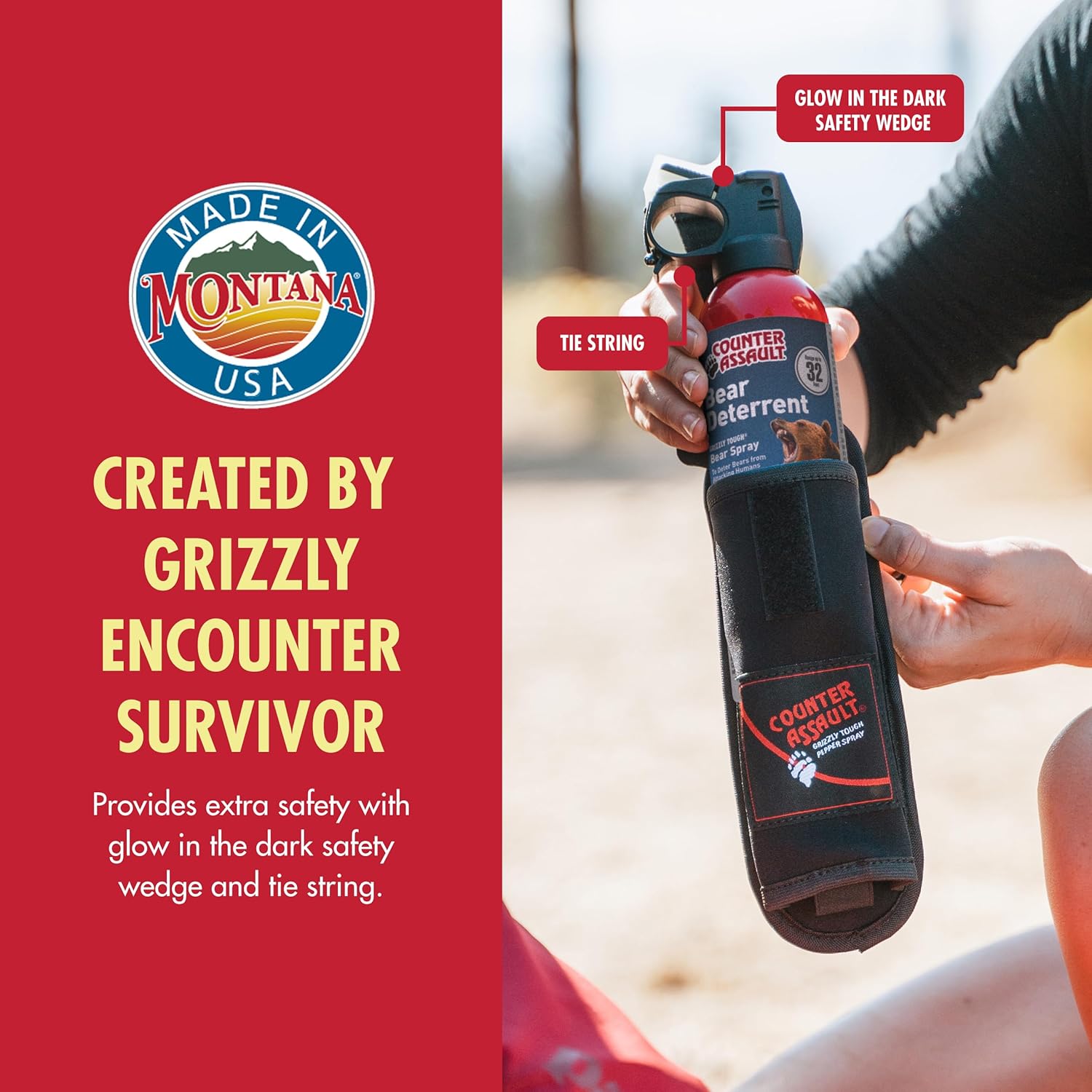 Counter Assault Bear Spray - Bears, Mountain Lions, Coyotes - Long-Range 32ft Distance - Pepper Spray Safety Gear for Hiking & Camping Protection - 2% Capsaicin - 8.1 oz