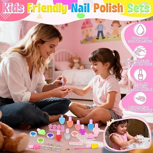 Miniatura 4 de Juego de esmaltes de uñas para niñas, 21 unidades, no tóxico, a base de agua, juego de esmalte de uñas para niños pequeños, juguetes de maquillaje,
