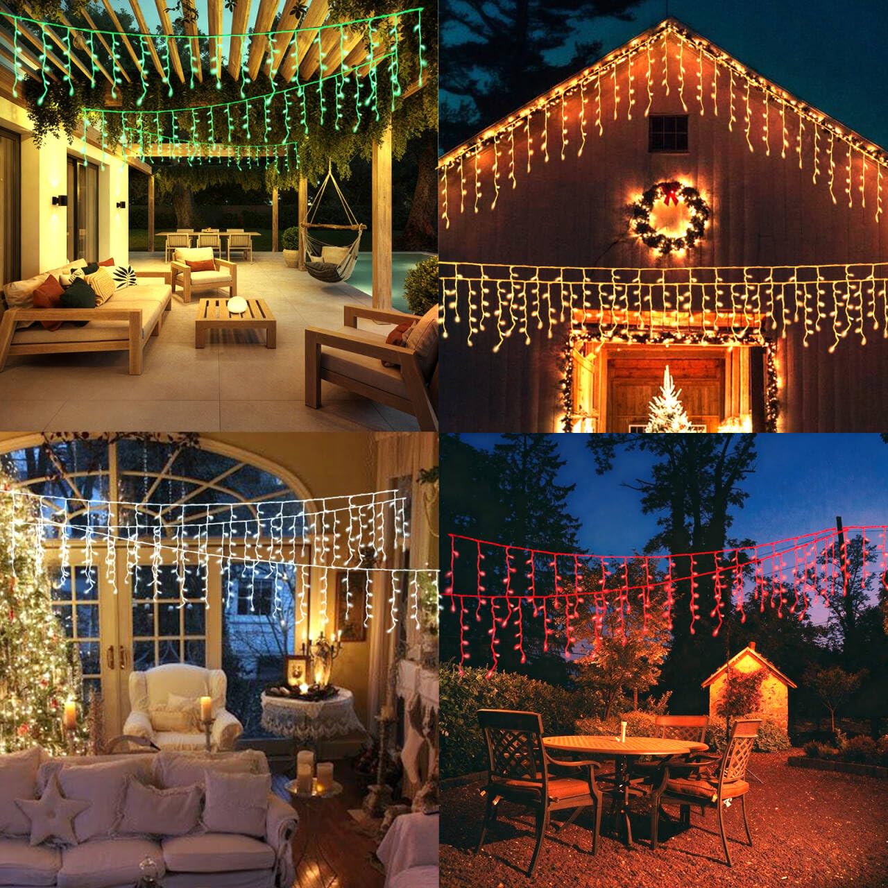 Luci natalizie intelligenti, 1,8 m, 598 LED RGB per esterni, 2 pezzi, app, sincronizzazione musica, timer per casa, vacanze, grondaie, decorazione per feste in giardino