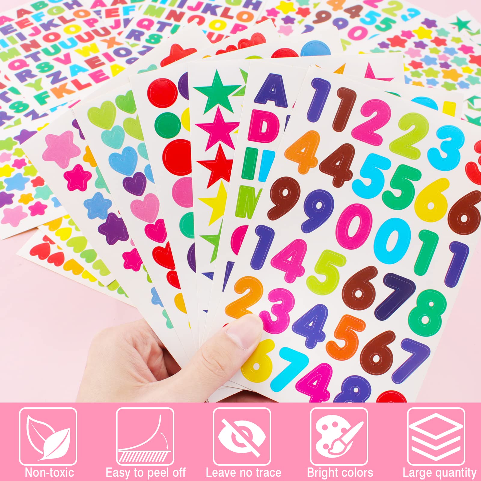 Pegatinas Infantiles 3240 Piezas 60 Hojas Stickers Gomets Colores Letras Números Recompensa para Niños