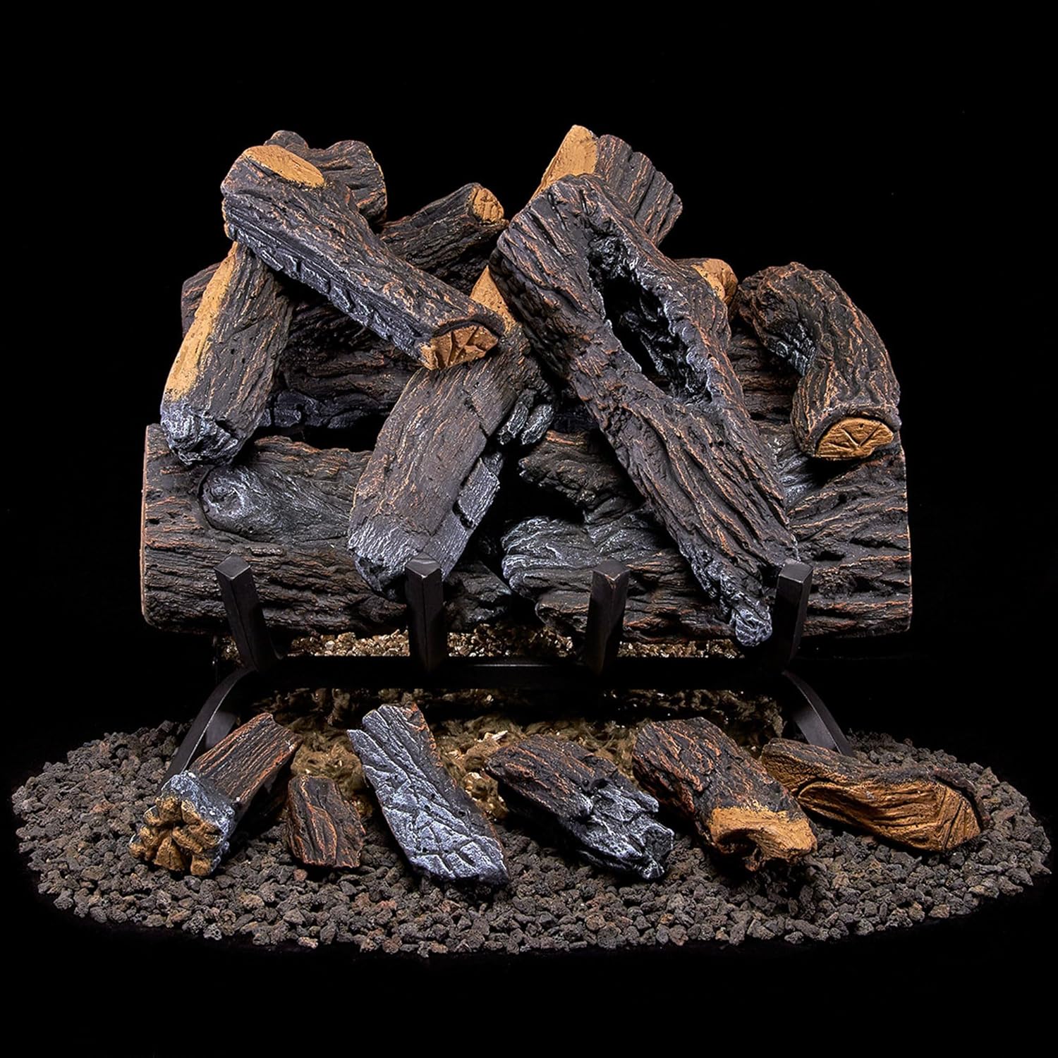 Duluth Forge Vented Natural Gas Fireplace Log Set - 18 in., 45,000 BTU, Match Light, Heartland Oak - Model# FNVL18-1