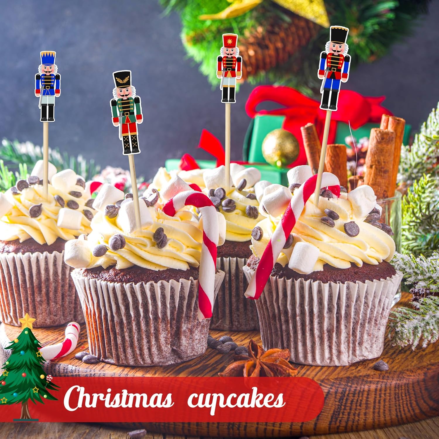 Karenhi Christmas Cocktail Picks 5.1 Inch Nutcrackers Toothpicks Xmas Food Appetizer Picks Bamboo Fruit Dessert Sticks Cupcake Topper Decoration for Christmas Themed Party Supply(300 Pcs)