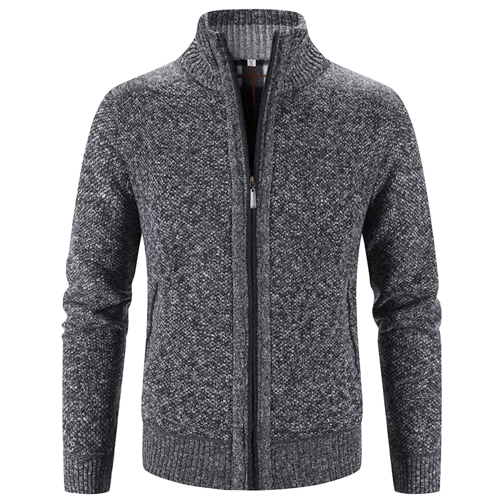 Men's Full Zip Up Cardigan Sweaters Regular Fit Flannel Lining Knitted Cardigans Zipper Thick Knit Sweater Coat (Dark Grey,XX-Large)