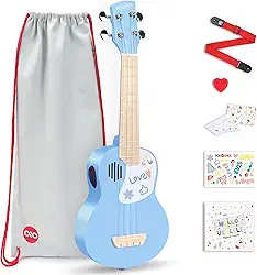 Ukulele soprano de 53 cm para crianças com bolsa Gig, livro de aulas, cartão de felicitações, palheta de feltro e alça de ukelele (azul celeste)