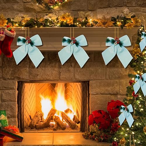 Miniatura 4 de allgala Lazos decorativos de terciopelo para guirnalda de coronas, árbol de Navidad, paquete de 2, 10 unidades (7.9 x 9.8 in), azul claro, XBW92210