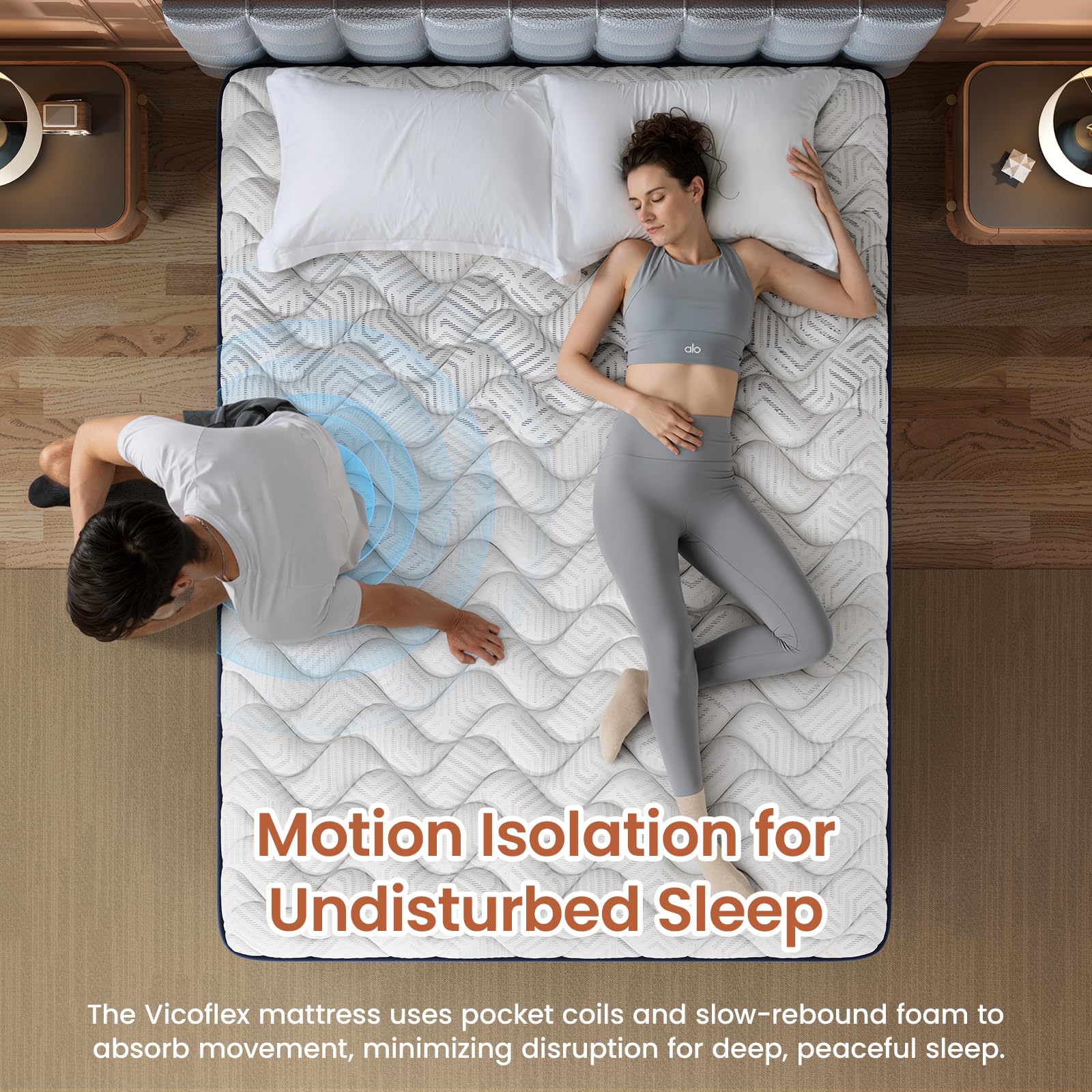 VISCOFLEX Extra Firm 14 Inch Queen Mattress, Hybrid Mattress Queen Size for Back — product photo