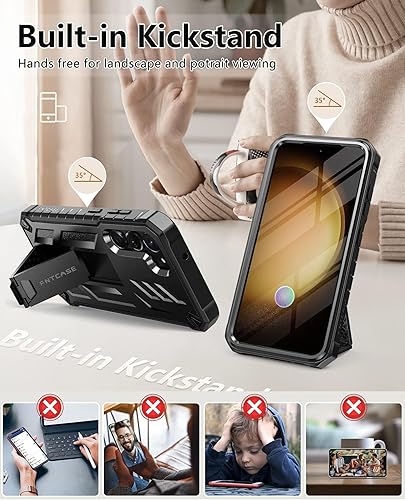 Miniatura 6 de FNTCASE for Samsung Galaxy-S23 Protective Case Dual Layer Rugged Shockproof Cell Phone Cover with Built-in Screen Protector & Kickstand  Military