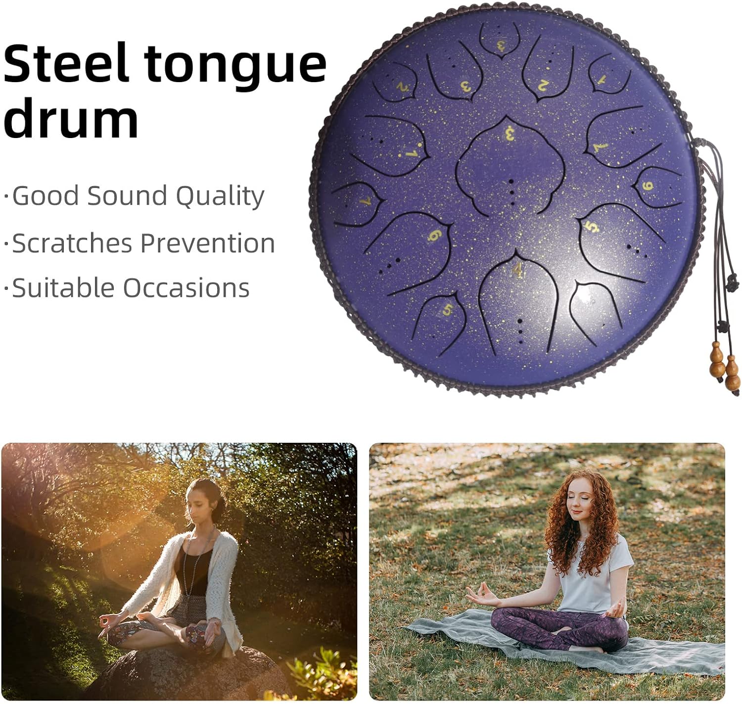 14 Inch 15 Notes D Major Steel Tongue Drum,Premium Adult's Music Hand Drum Instrument,Clean Clear Ethereal Sounds,Purple - Image 2