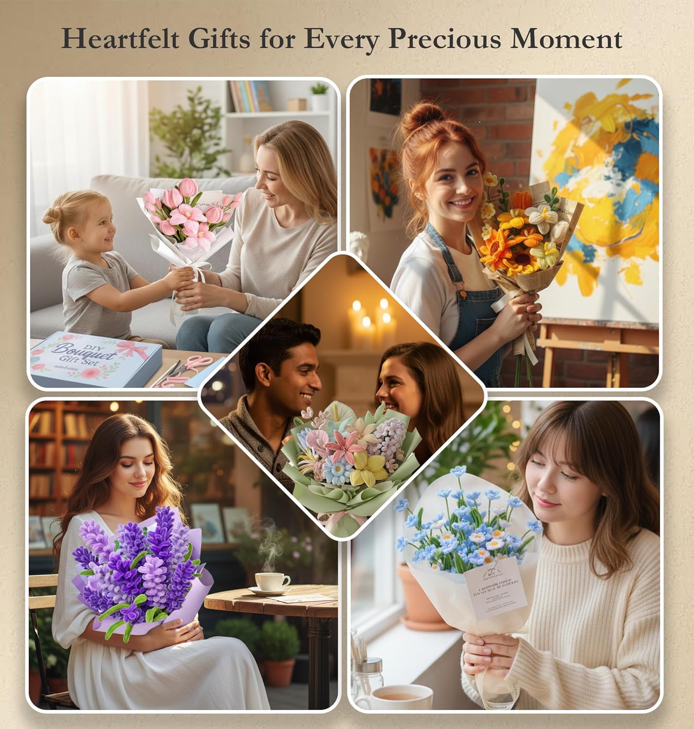 Pipe Cleaner Crafts Flower Kit with Glue Gun- 400PCS Fluffy 8 Colors Chenille Stems Bouquet with Gift Box Video Instructions - DIY Pipecleaner Flower Making Kit for Mother's Day(Macaron)