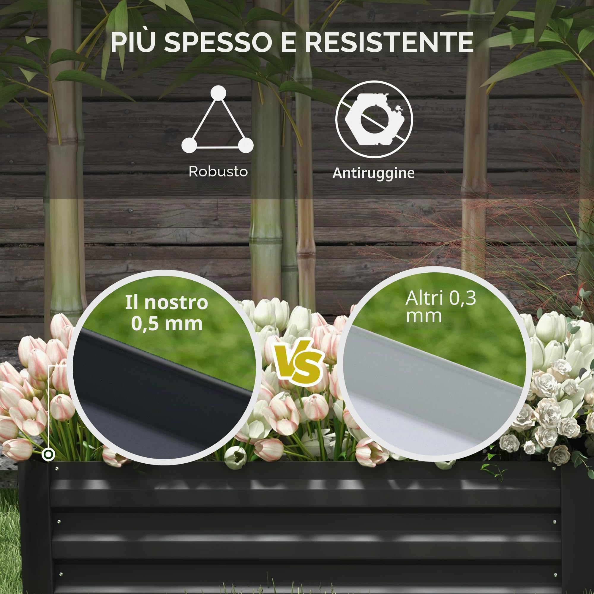 Outsunny Set di 2 cassette da orto dimensioni 100L x 50L x 30H cm - lamiera ondulata grigia