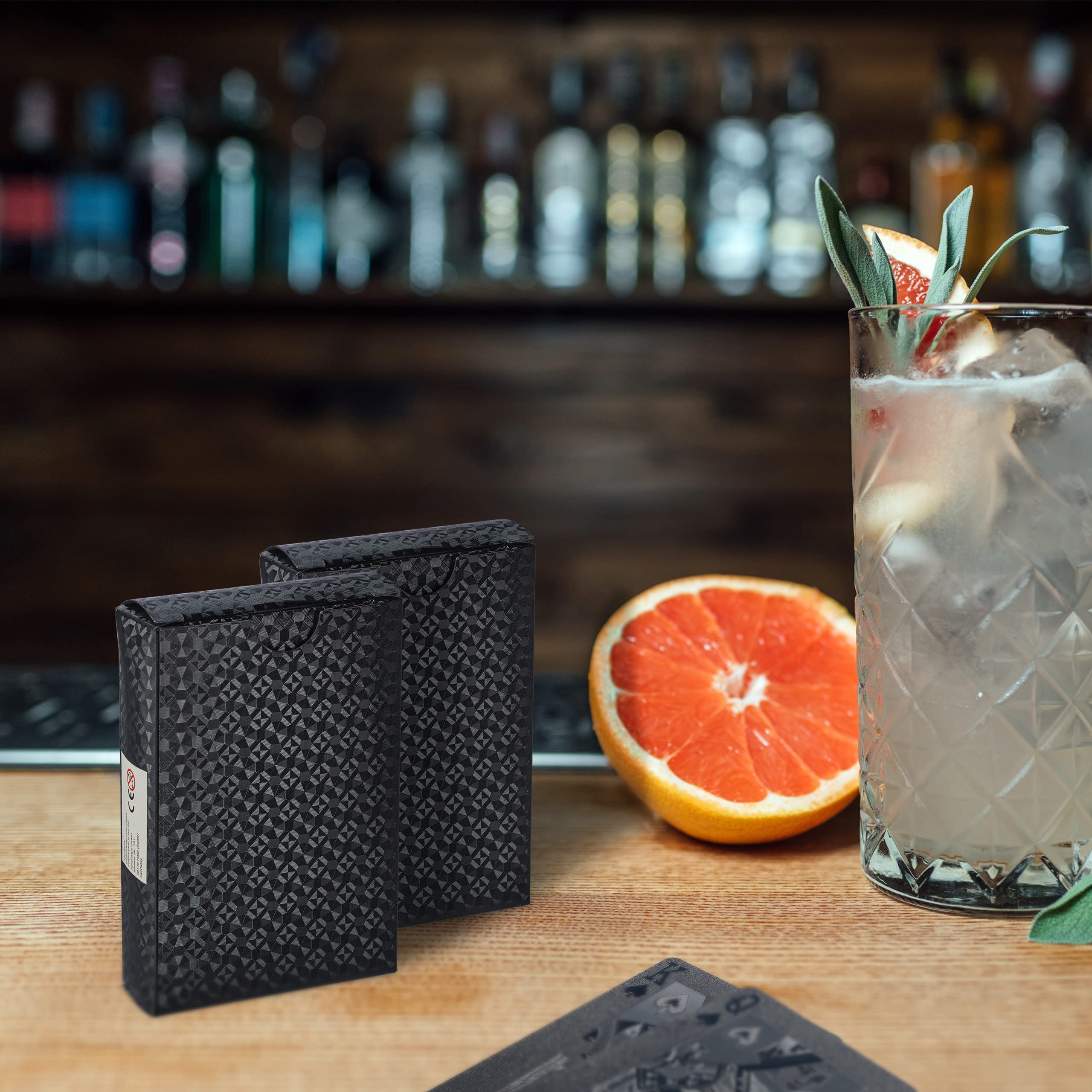 Image secondaire de Jeux de Poker en Plastique Noir - 2 Paquets de 54 Cartes Résistantes à l'Eau