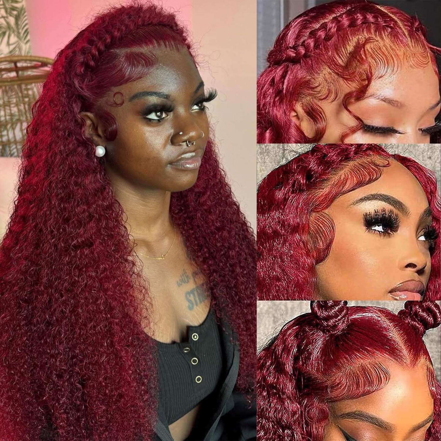 Photo 1 of **Similar item**
Simeider 30 Inch 99J Burgundy Lace Front Wigs Human Hair Deep Wave Lace Front Wigs Human Hair Pre Plucked Red Curly Wig 13x6 HD Colored Frontal Glueless Wet and Wavy Deep Wave Wig
