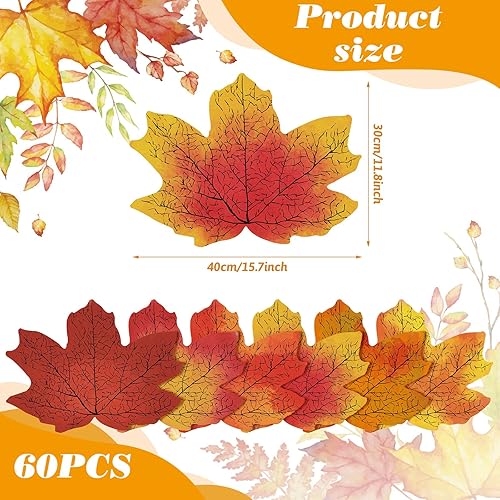 Miniatura 2 de 60 manteles individuales desechables de papel de otoño, hojas de cosecha de papel, hojas de arce, manteles individuales de mesa para Halloween,