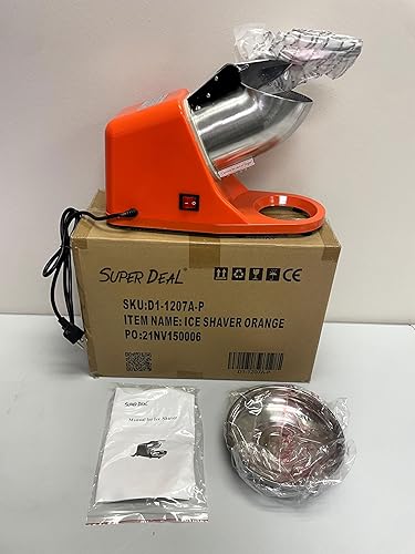 Miniatura 7 de SUPER DEAL Máquina de afeitar de hielo eléctrica de 300 W mejorada Máquina de afeitar de hielo Máquina de cono de nieve 145 libras (naranja)