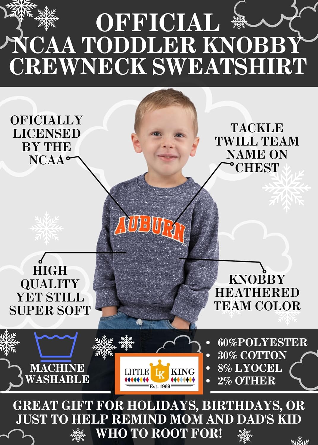Little King NCAA Toddler Boys and Girls Crewneck Knobby Sweatshirt with Tackle Twill Letters-Team Colors 2T 3T 4T - Image 2
