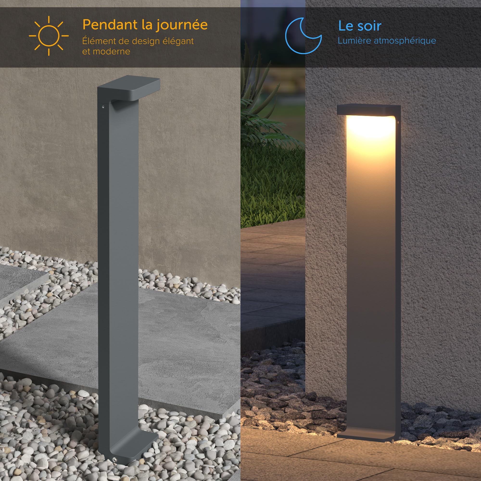 doporro Lampe Extérieure sur Pied LED 6W Gris Lampe de Chemin Jardin 60cm