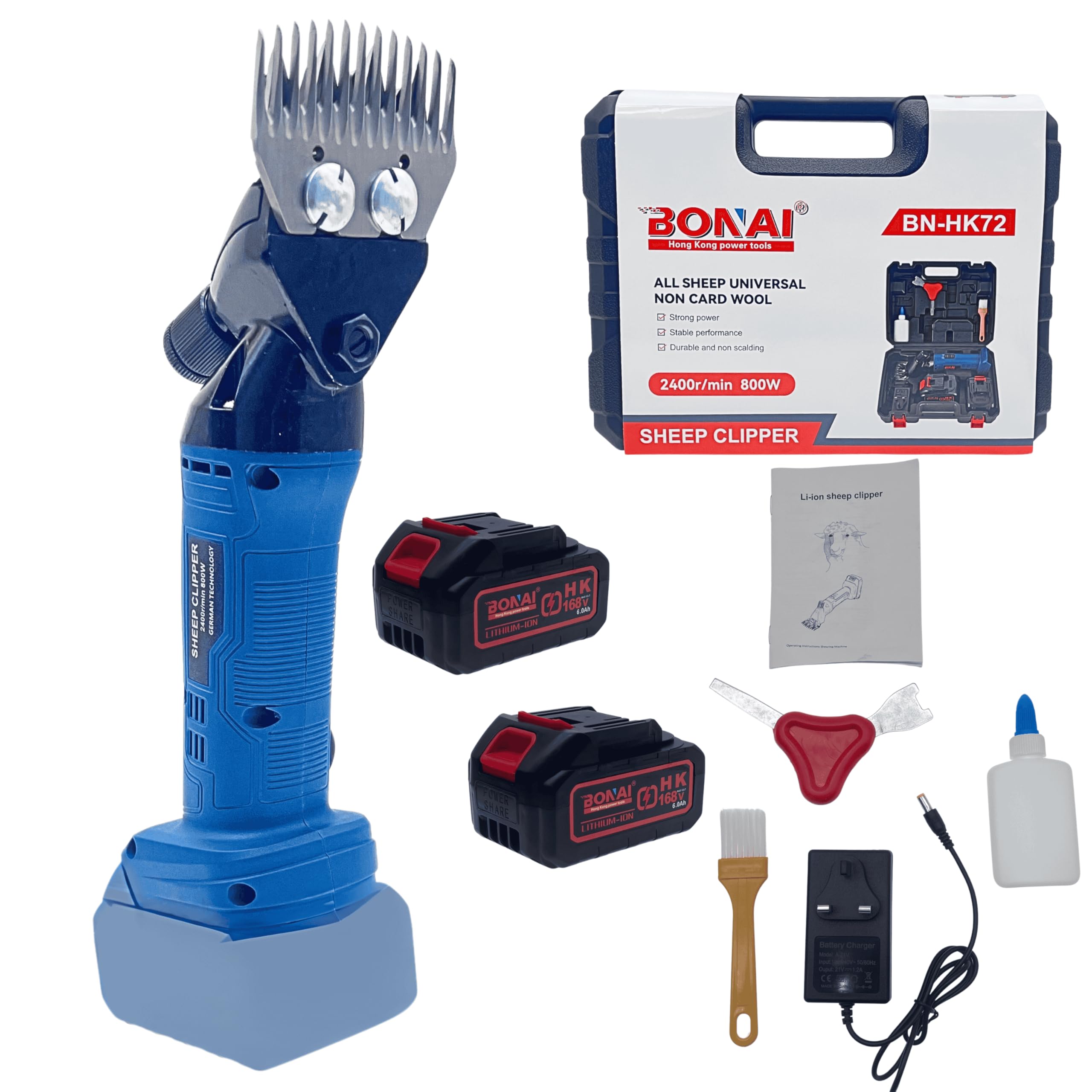 BONAI Cordless Sheep Clipper 800W – 6-Speed 168VF Battery Powered Animal Grooming Tool with Case- BN-HK72