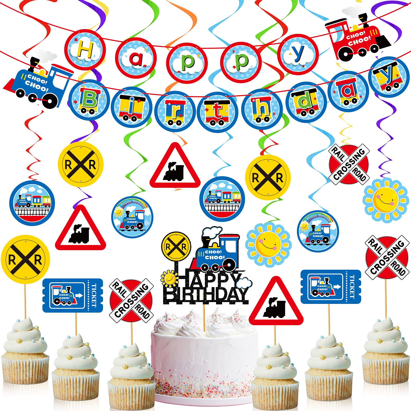 Buy 50 Pieces Train Party Decorations Transportation Happy Birthday ...