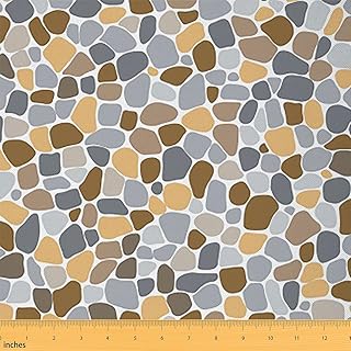 Erosebridal Cobblestone Wall Fabric by The Yard Vintage Cobblestone Upholstery Fabric for Chairs Ancient Medieval Orange Blue DIY Material Village Stone Roads and Streets Pattern,1 Yard,Orange Blue